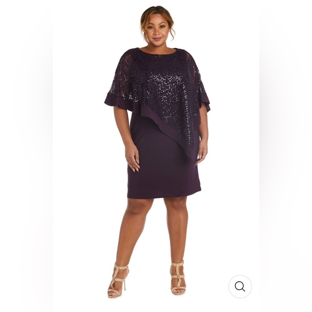 R&M Richards Knee-Length Dress and Sequined Poncho Set - Plus